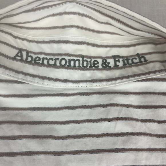 Abercrombie & Fitch Muscle Mens Large White Striped Button Up Long Sleeve - Picture 10 of 11